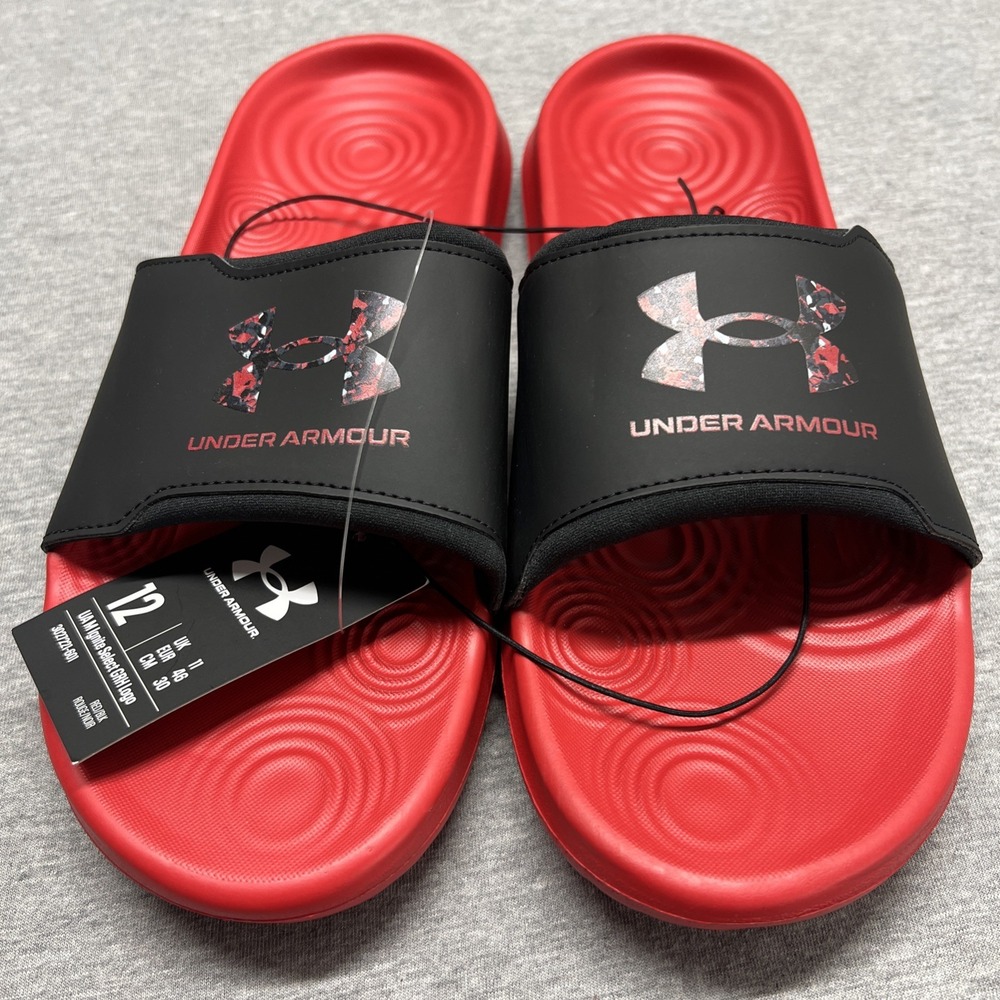 Under Armour Ignite GRH Logo UA Red/Black‎ Men Slip On Sandal Slides Shoe Sz 12